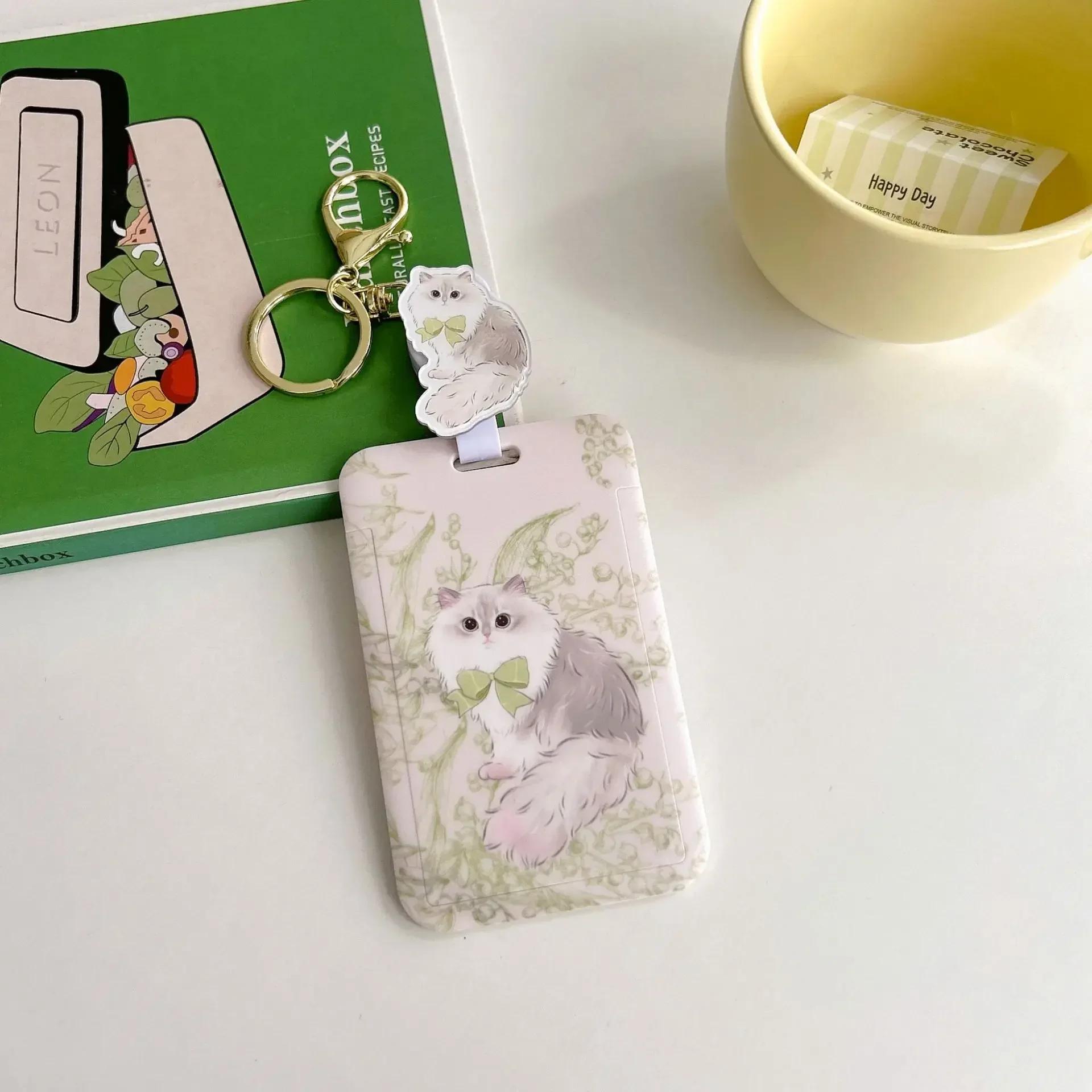 

Милый мультяшный аниме-котенок, держатель для студенческого удостоверения с выдвижной катушкой для значков, чехол для фотокарты