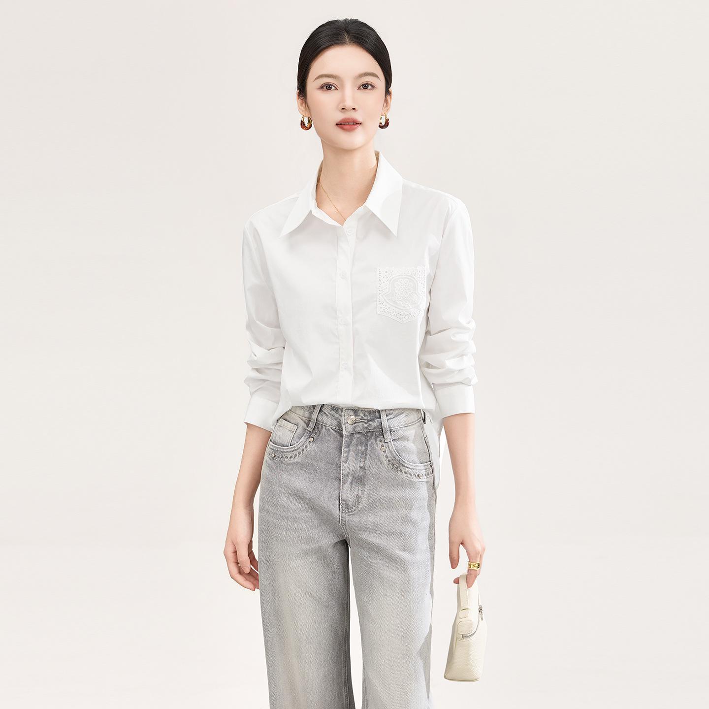 

Nanyou All-Cotton Casual Lace Bag Shirt – Women s Early Spring Top L белый