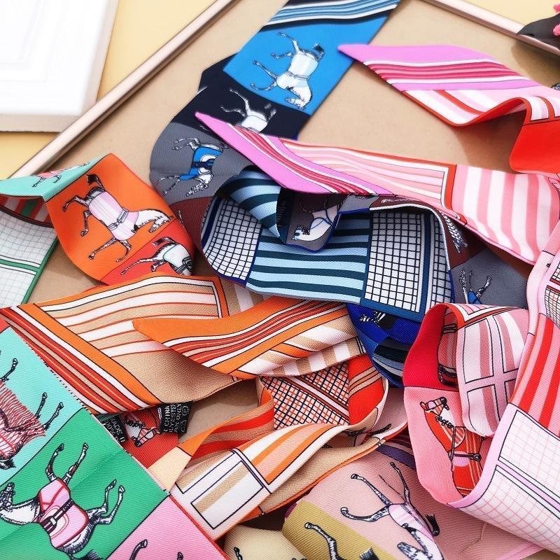 Korean Version Of The New Carriage Diagonal Scarf Women'S Twill Small Scarf Headscarf Versatile Bag Wrist Ribbon
