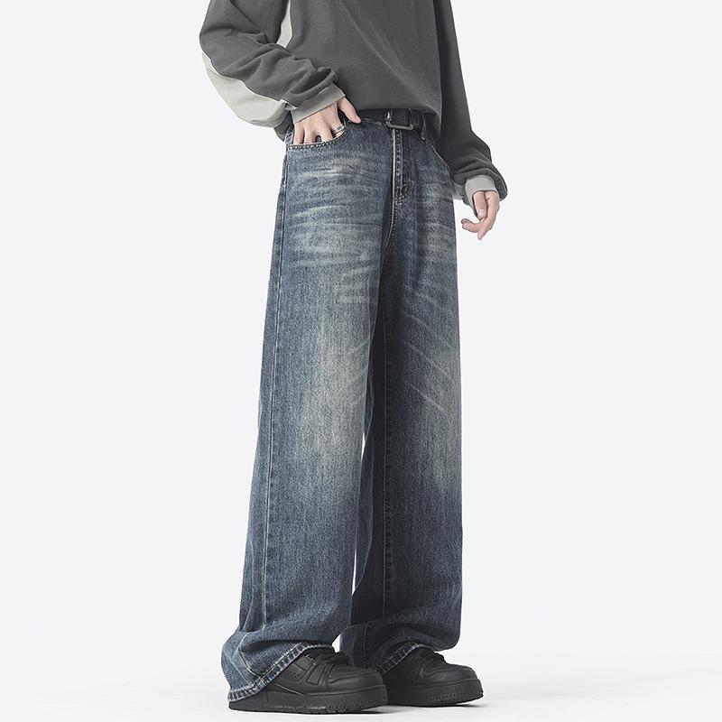 American High Street Hip-hop Handsome Jeans Men's Loose Straight Black Wide-leg Trousers
