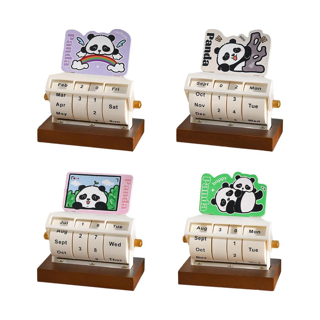 Rotary Perpetual Desk Calendar Gift Reusable School Bedroom Panda Decorative