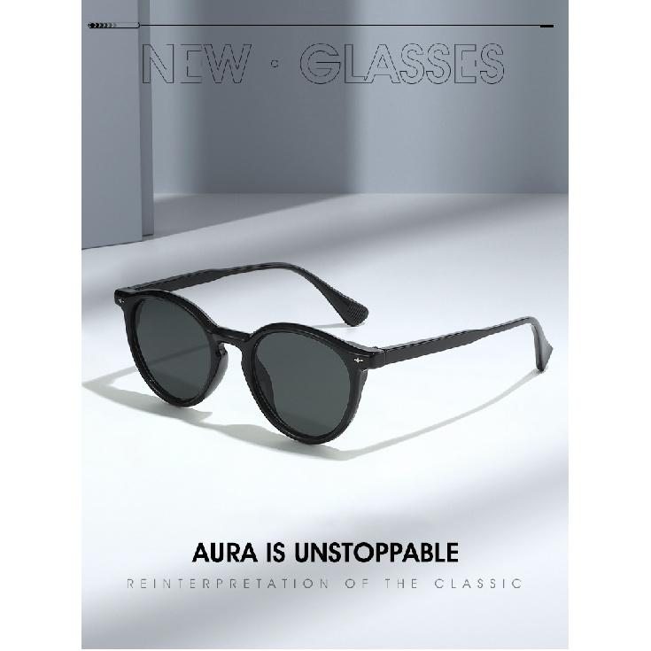 Retro round-frame, plain-lens glasses for women, with blue light blocking, a stylish and vintage design that can be fitted with prescription lenses