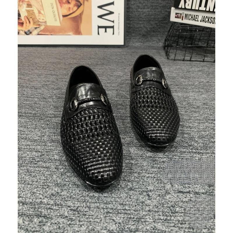 2025 spring new men's shoes leather woven loafers one pedal lazy beanie shoes men's casual leather shoes trend