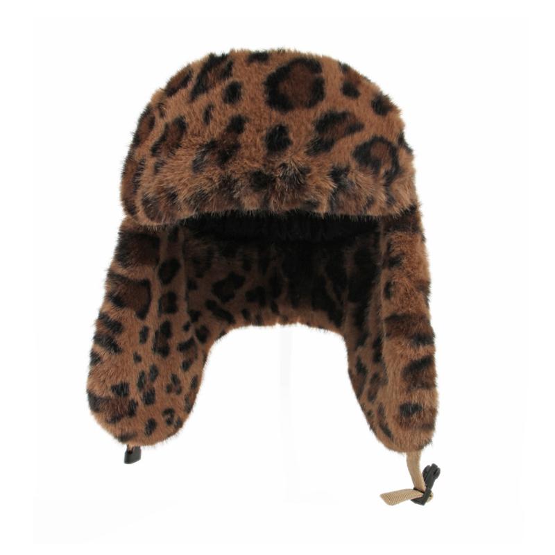 Leopard Plüsch Bombermütze Herren Damen Herbst Winter Dick Winddicht Kalt Skimütze Baumwollmütze Ohrenschutz Reitmütze