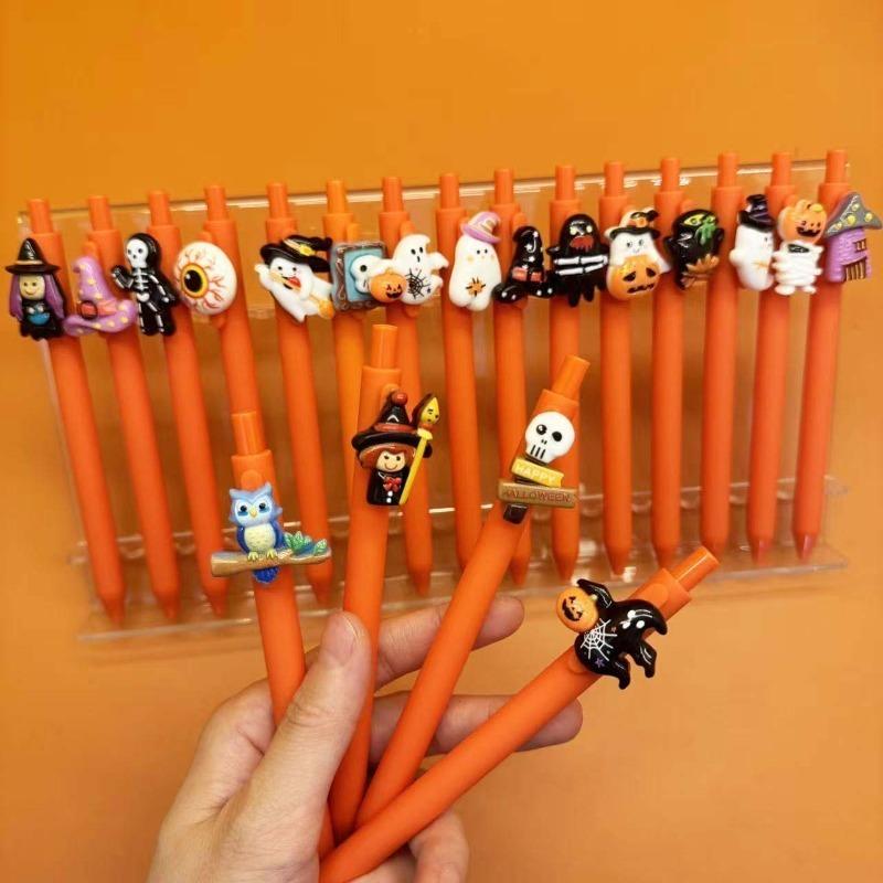 21Pcs Halloween Assorted Character Topper Writing Pens, Back to School Season Student Stationery, Spooky Festive Holiday themed Decorative Pen Set Ran