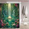 4Pcs 2D Flat Enchanted Waterfall Shower Curtain Set with Non-Slip Bath Mat, Toilet Lid Cover, Contour Rug & 12 Hooks, Bathroom Decor