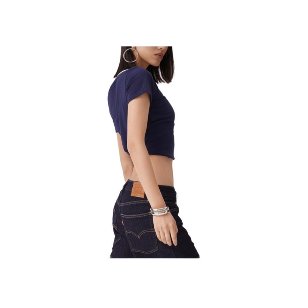 Levis Comfortable Simple Knit Casual Square Neck Short Sleeve T-Shirt Women Tops 0019T-0004