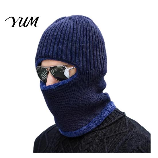 Men Knit Hat Hooded Scarf Hat, Warm Balaclava Hood for Winter Cold Solid Color Weather, Windproof Neck Warmer Skull Cap Outdoor Cycling Weather