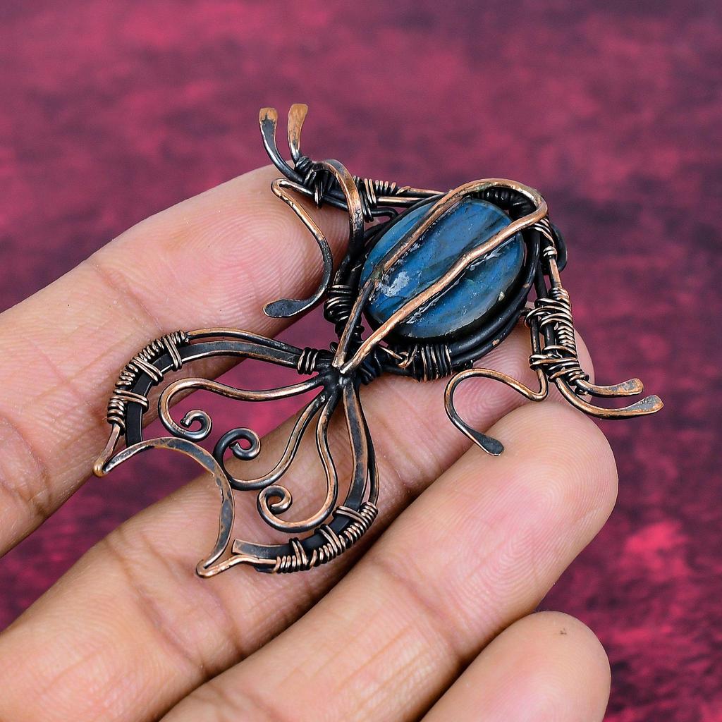 Labradorite Pendant Copper Wire Wrapped Fish Pendant Gemstone Handmade Jewelry