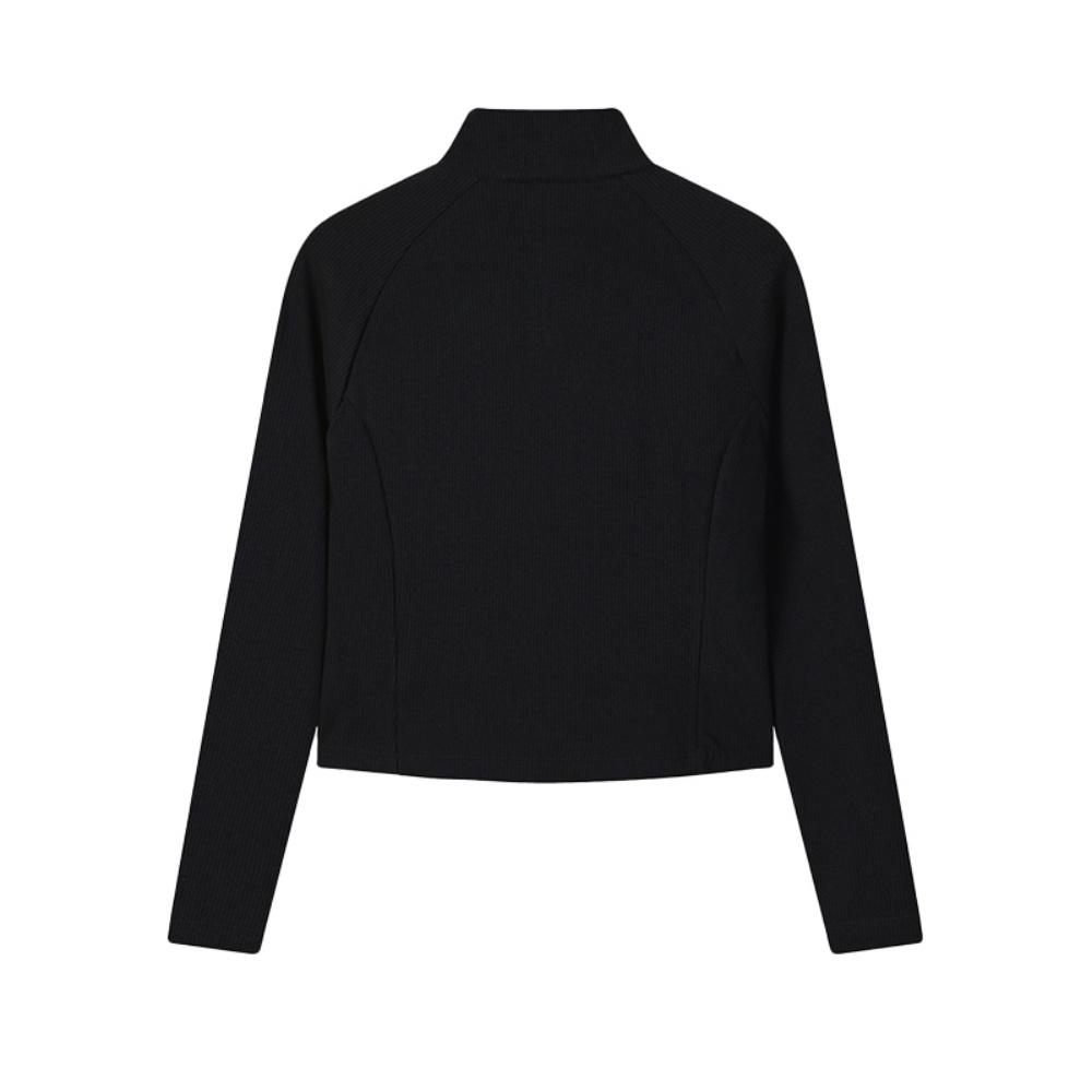 FILA Original Classic Simple Comfortable Versatile Slim Fit Stand Collar Half Zip Knit Long Sleeve T-Shirt Women Tops Black F11W549216FBK