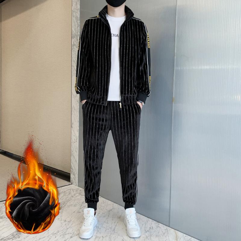 

Флисовый и плотный костюм мужской весна-осень новый красивый модный спортивный свитер комплект из двух предметов 4XL