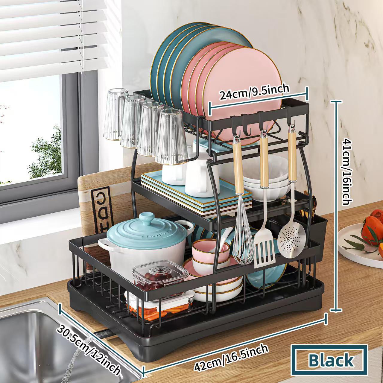 **Wow Double-Layer Kitchen Rack: Multi-functional Bowl and Plate Drainer**
