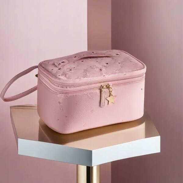 Ecarla 2-in-1 Foldable Cosmetic Case, Pink Ks97R