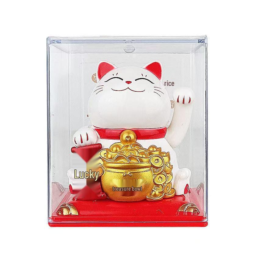 Y Solar Fortune Cat Waving Hand Ornament: Light-Powered Decor for Car, Living Room, or Office Desk