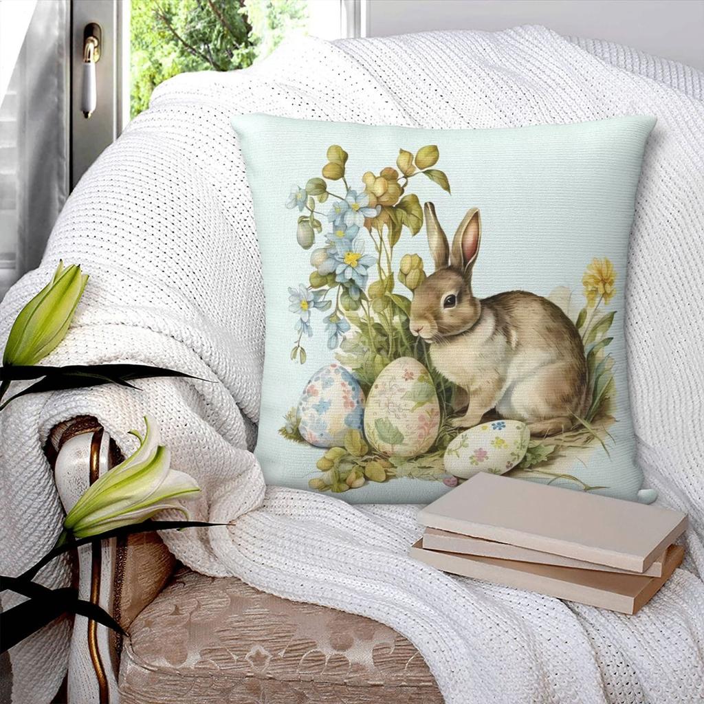 Easter Bunny Pillow Cover Eggs Holiday Cushion Cover Polyester Custom Pillow Case Cute Funny Pillowcases For Living Room Chair