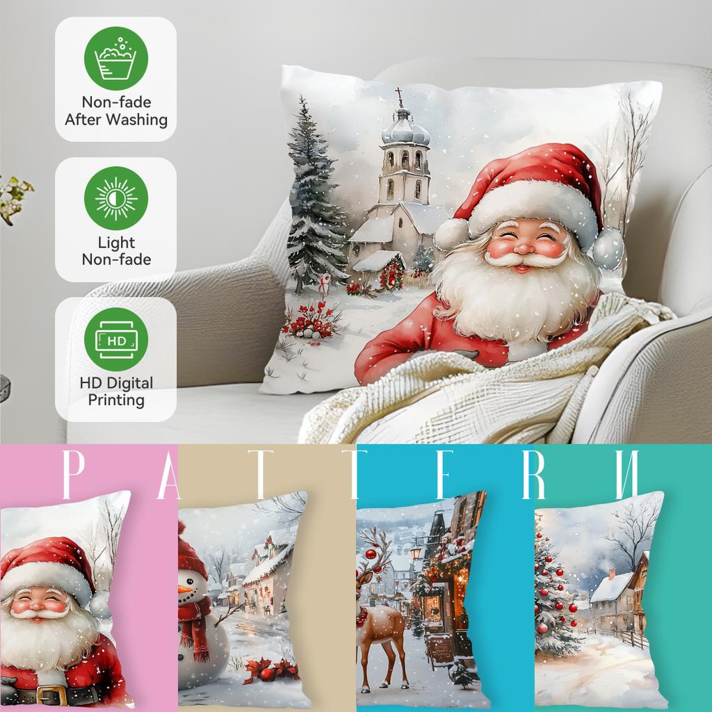 Santa Claus And Snowman Pillowcase Printed Polyester 45X45Cm Throw Pillowcover Decorative Sofa Cushion Pillowslip Home Decor