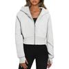 Women's Hooded Long Sleeve Full Zip Cropped Jacket Slim Fit Solid Color Casual Autumn Sweatshirt