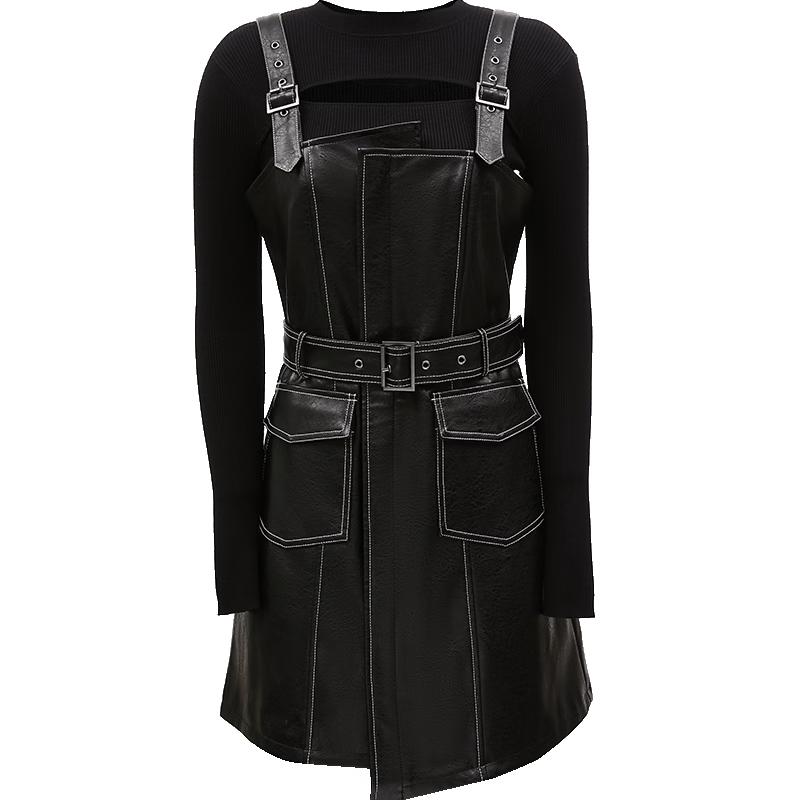 

ONLY 2024 Autumn Retro Long-Sleeve PU-Style A-Line Short Dress S