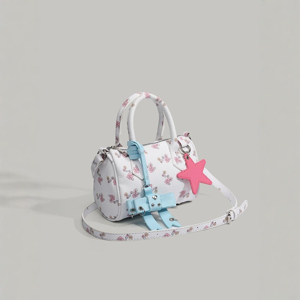 2025 New Niche Small Floral Handbag Boston Bag Cute Star Bow Accessories Women's Handbag
