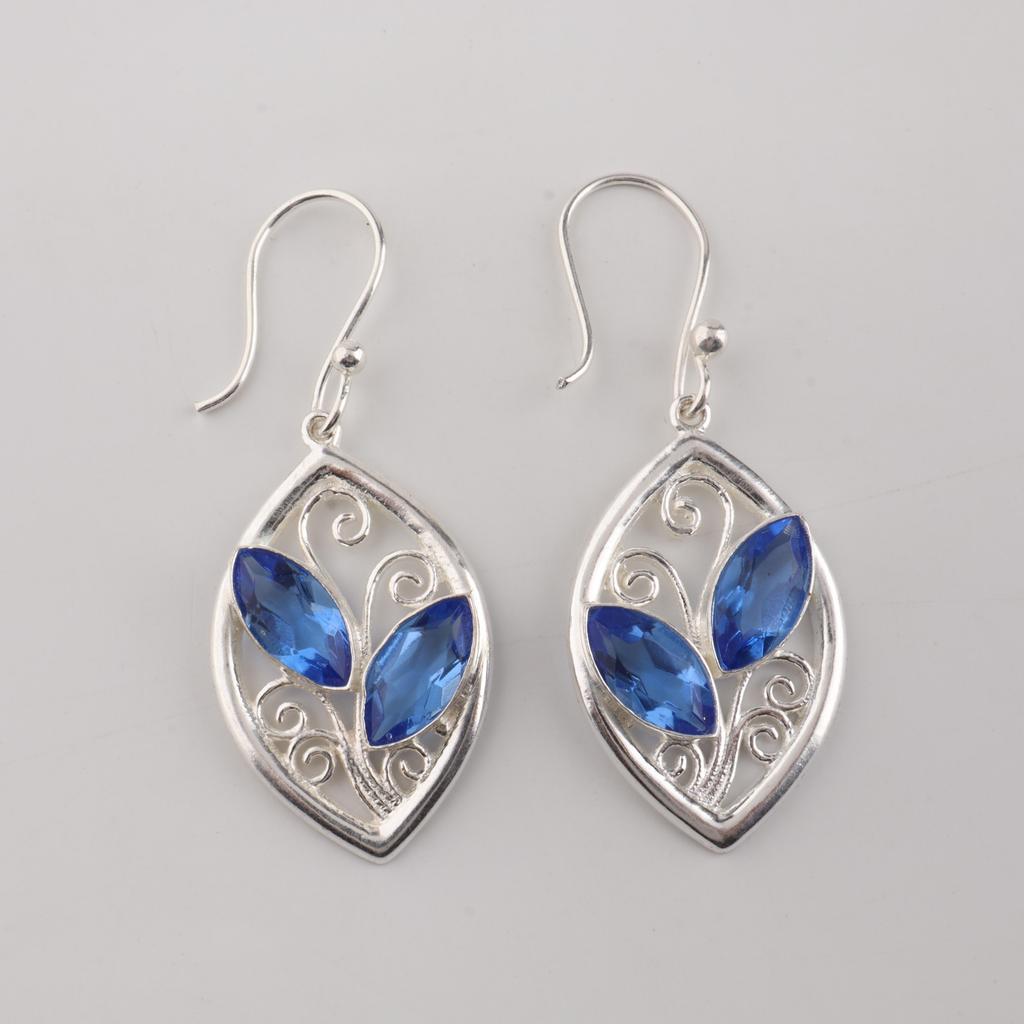 Natural Tanzanite Gemstone 925 Sterling Silver Jewelry Handmade Hook Earrings 1.2" CE-24-1