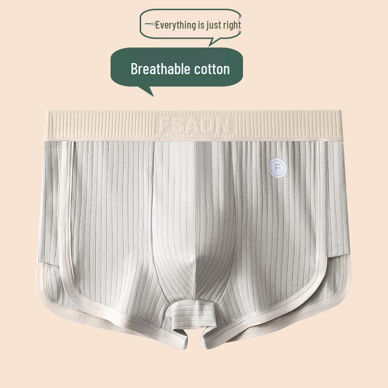 Men's Pure Cotton Breathable Striped Boxer Briefs - Mid-Waist, Loose, Flat Leg Shorts