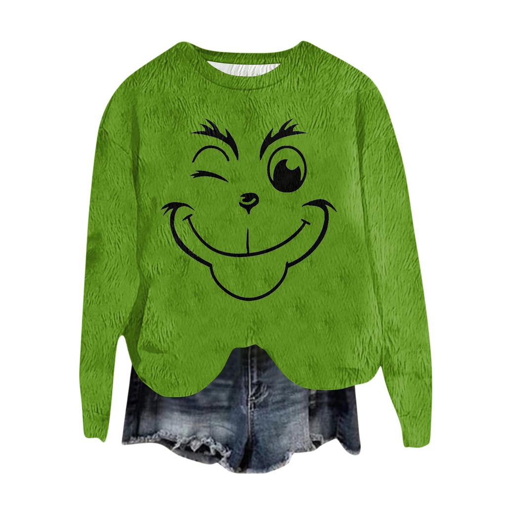 Ladies' Fashionable Round Neck Pullover Long Sleeved Top Christmas Printed Sweatshirt