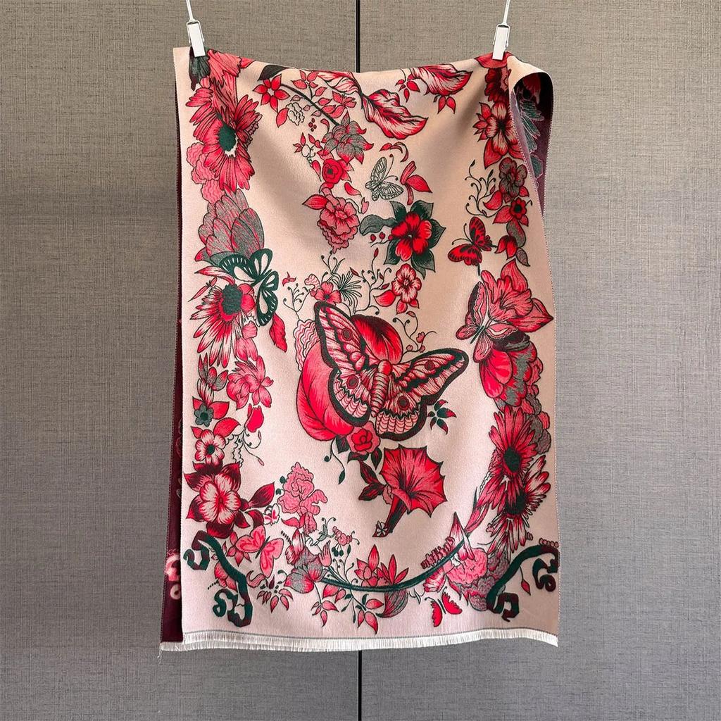 Luxury Winter Cashmere Scarf Women Warm Pashmina Blanket Poncho Scarves Female Butterfly Print Shawl Thick Foulard Bufanda