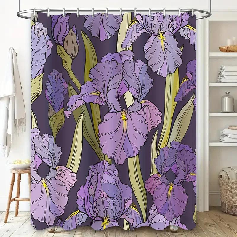 Vibrant Purple Floral Bath Curtain Artistic Shower Curtain for Bathroom Decorations.