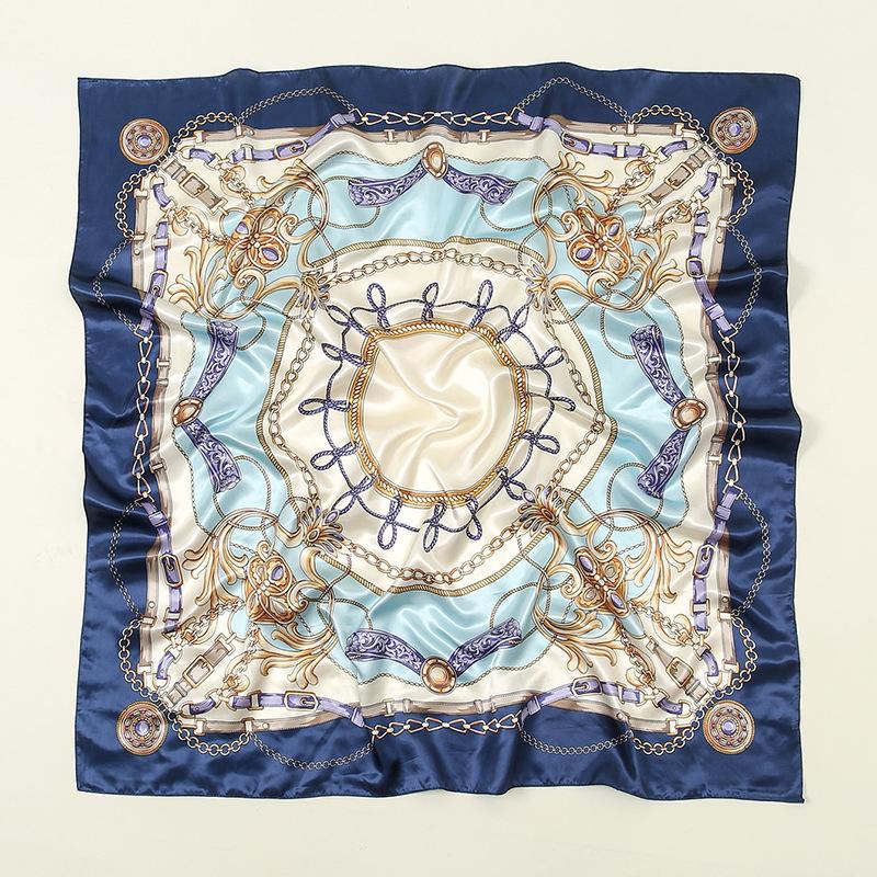90*90Cm Luxury Chain Silk Square Scarf Woman Bandana Satin Hair Wrap Neckerchief Headband Foulard Hijab Bandana Hair Accessories