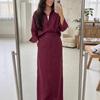 Elegantes Damen-Leinen-Set 2-teilig Bescheidenes Oversized-Hemd mit Knöpfen + Maxirock mit hoher Taille Lässiges schickes Co-ord-Outfit für den Frühling