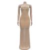 Women's Fashion Long Dress: Solid Color Mesh with Hot Drilling and Strappy Design