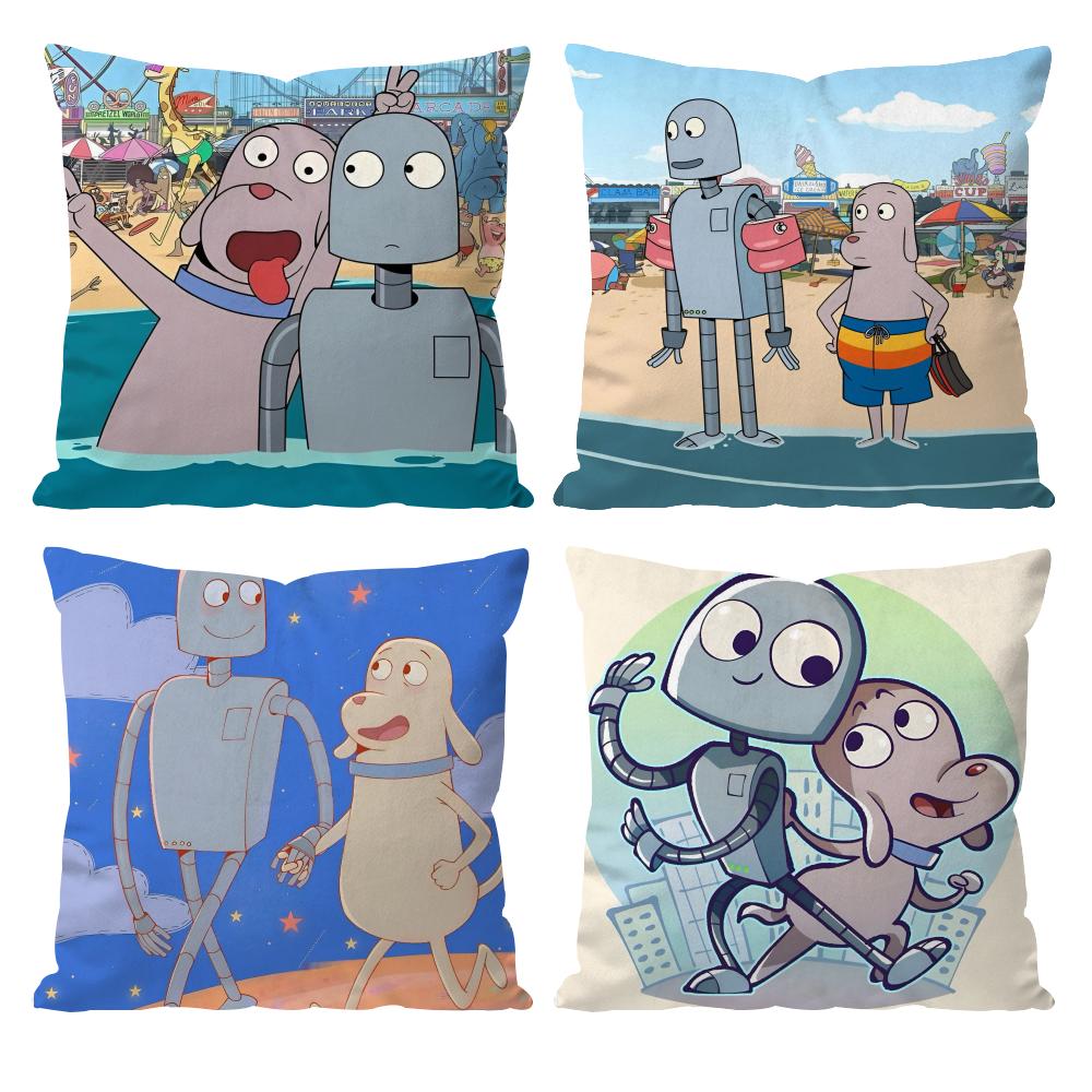 R-Robot Dreams Anime Healing Cushion Cover Pattern Printed Pillowcase for Living Room Sofa Cushion Cover & Bedroom Decor