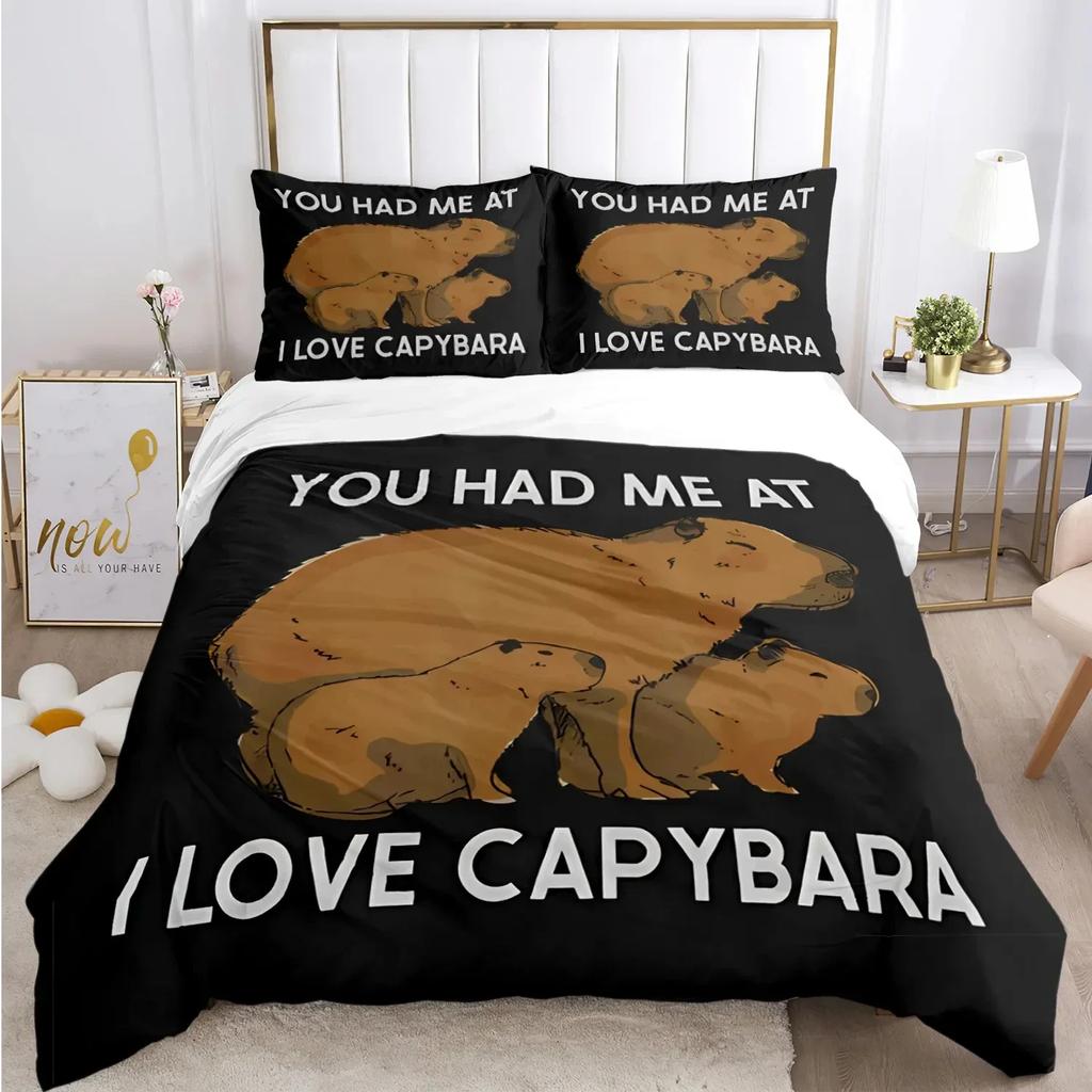 Funny Capybara Anime Duvet Cover Kawaii Animals Bedding Set Soft Quilt Cover Full Size for Boy Teens Bedroom Decoration