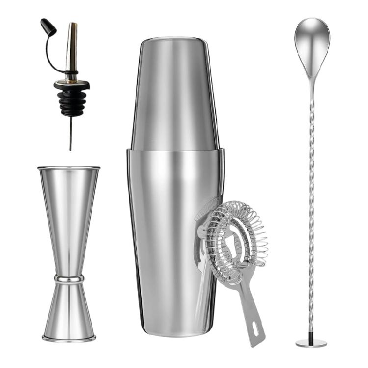 Steel Bartenders Drink Shaker Set with Jigger Strainer Muddler Mixing Spoon Tool For Crafting Cocktails Home Use Parties