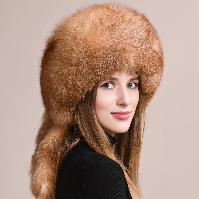 Fox fur hat women's winter leather Mongolian hat ethnic wind ear protection warm Northeast mink straw hat children winter