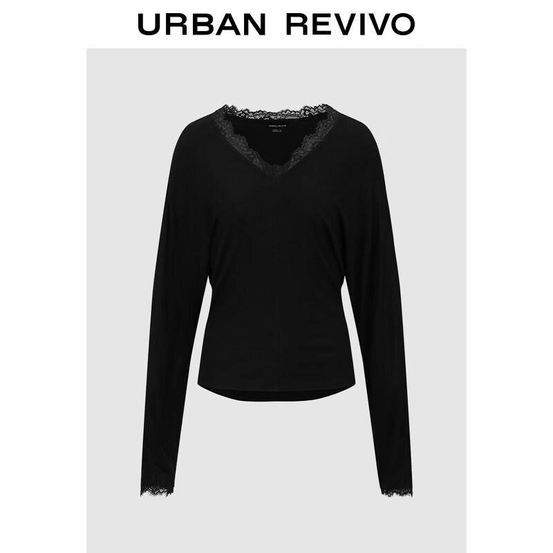 UR2026 Women s Fashion Lace V-Neck Long Sleeve T-Shirt S