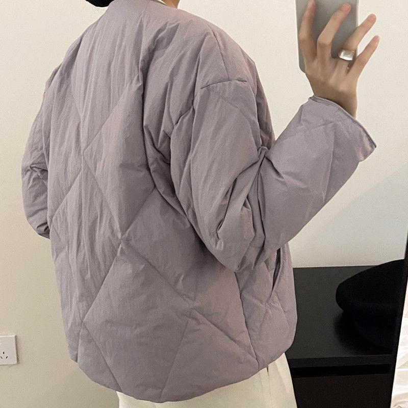 Petite Women's Lightweight Collarless Winter Down Jacket with Diamond Pattern