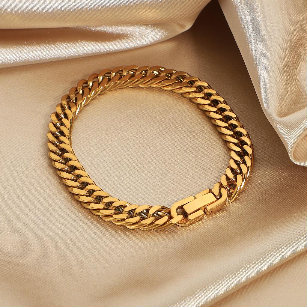 Aimgal 7.3mm Miami Cuban Chain Bracelet 18K Gold-Plated 316L Stainless Steel Trendy Tarnish-Free Waterproof