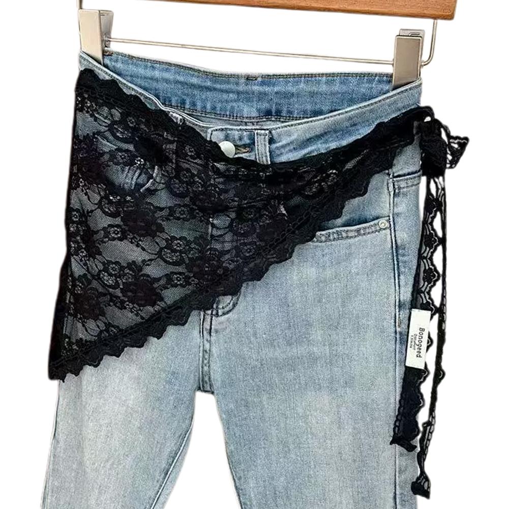 Women's Floral Lace Triangle Hip Scarf Head Kerchief Tie Waist Belt | Boho Lace Triangle Scarf Tie Waist Belt Sheer Hip Wrap