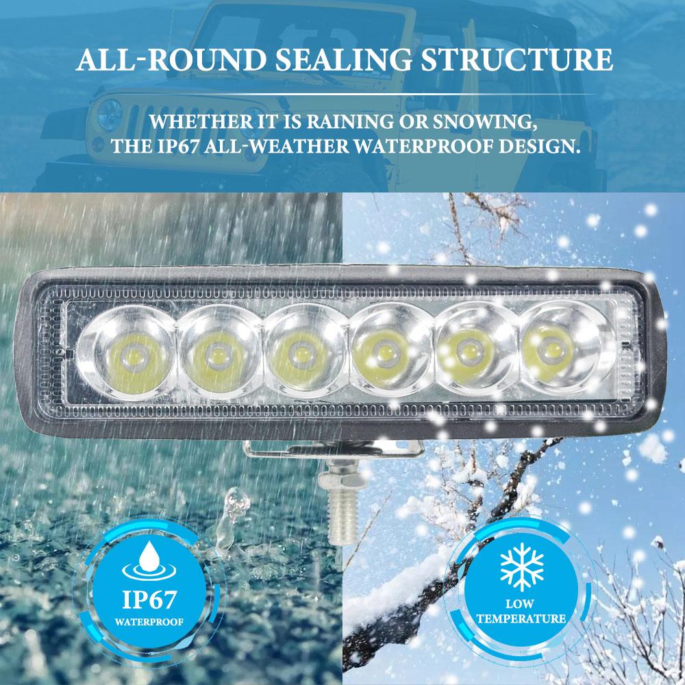6Led Work Light Bar for Motorcycle LED Lens Spot Headlights 6000k White Super Bright Motorbike SUV ATV Off-road Driving Lamp