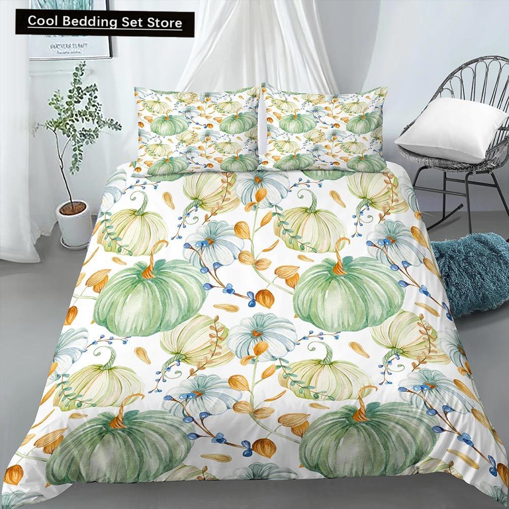 Happy Halloween King Queen Duvet Cover Orange Pumpkin Bedding Set Kids Teens Adults Bats Horror Festival Polyester Quilt Cover