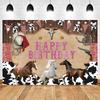 Western Farmpferd Geburtstag Hintergrund Aquarellblumen Cowboy Thema für Mädchen Babyparty Porträtfotografie Wandteppich
