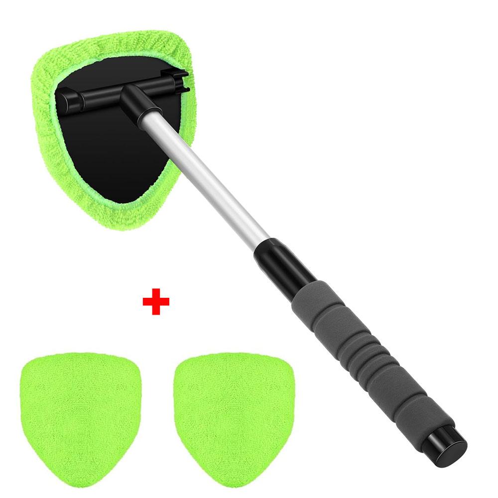 Telescopic Car Window Windshield Cleaning Brush Set Microfiber Window Glass Cleaner Car Window Cleaner Scraping Mist Eliminator green set