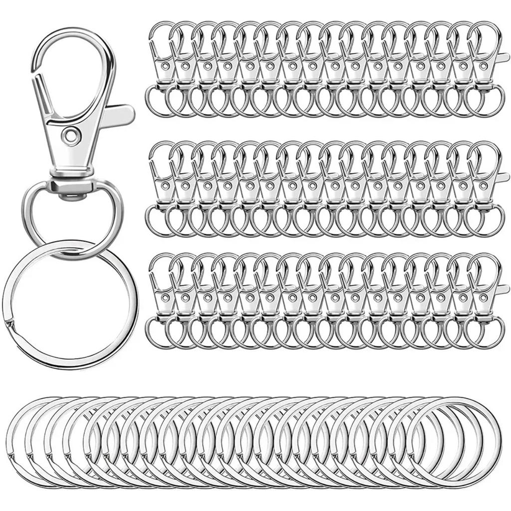 50PCS Swivel Clasps with Key Rings Buckle for DIY Keychains Backpack Pendant Pet Rope Button Craft Supplies Bag Accessories