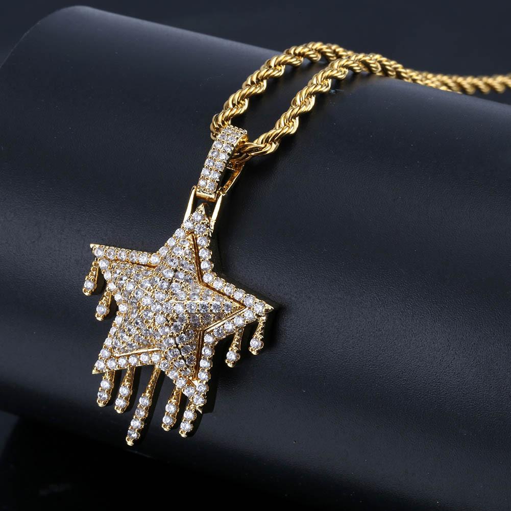 New Iced Out Metor Drip Star Pendant Necklace Micro Pave Cubic Zirconia Stones Water Drop Charms Hip Hop Men's Jewelry Gifts Hot