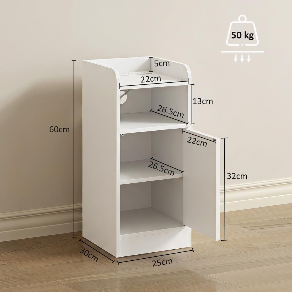 Slim Bedside Table Set of 2 Narrow Bedside Cabinet, White