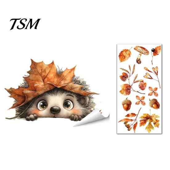 Autumn Pastoral Theme Window Art Static Sticker with Cute Animals & Maple Leaves, Removable Harvest Decals of Forest Festival Clings, Waterproof