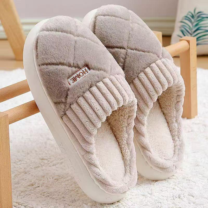 New autumn and winter cotton slippers women's home household couple indoor and outdoor warm thick-bottomed fluffy slippers men