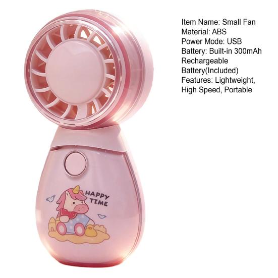 Mini Cartoon Animal Handheld Fan with Lanyard High Speed Wind USB Rechargeable Summer