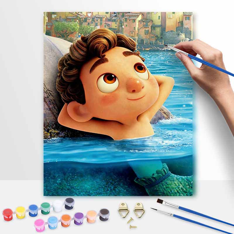 Disney Luca digital oil painting diy handpainted coloring painting home decoration, abstract wall art gift canvas for modern room decor